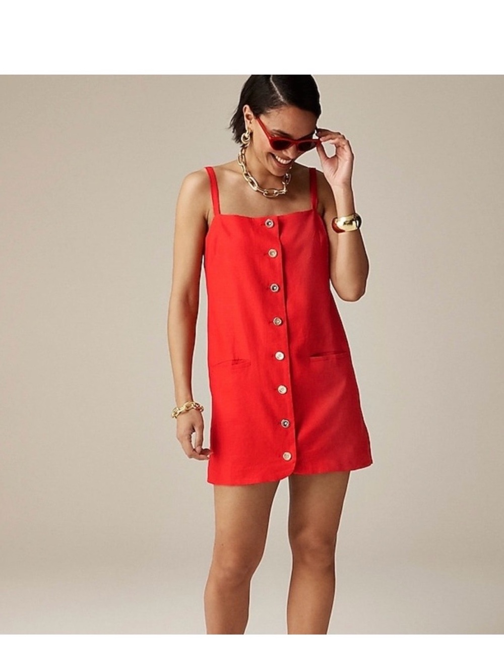 J. Crew Claudia Red Button-Front Linen Mini Dress